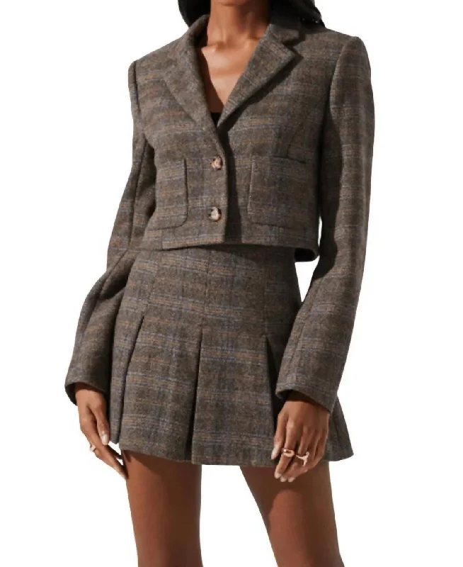 Siarah Jacket In Brown Blue Multi Tailored Jacket Straight Jacket A-Line Jacket