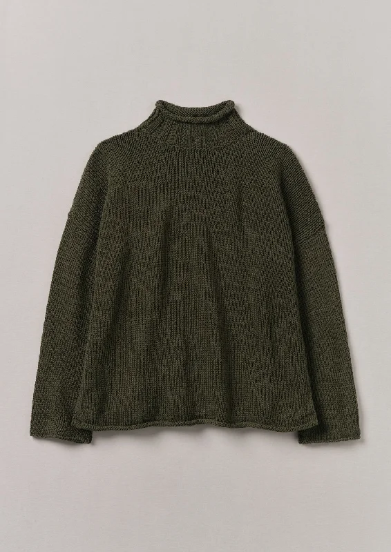 Textured Cotton Easy Sweater | Darkest Olive Fitted Loose Oversized