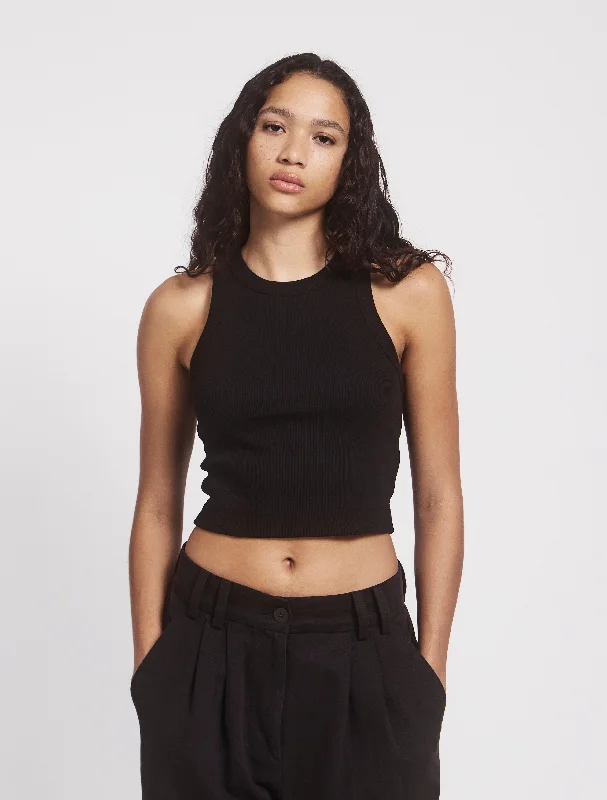 Bette Classic Rib Cropped Tank in Black print tank top