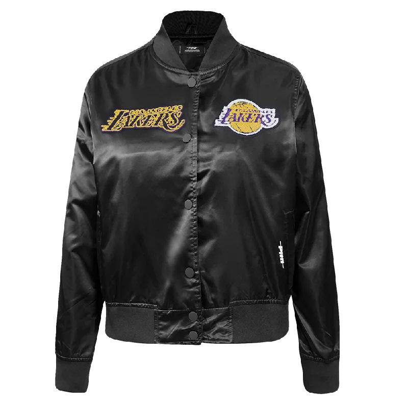 NBA LOS ANGELES LAKERS GAME DAY CLASSICS WOMEN'S SATIN JACKET (BLACK) Lace Jacket Ribbed Jacket Sequined Jacket