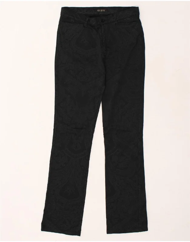 GUESS Womens Straight Casual Trousers W29 L31 Black Paisley Cotton Trousers Summer Linen