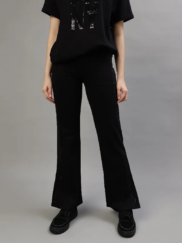 Dkny Women Black Solid Regular Fit Trousers Trousers trendy modern