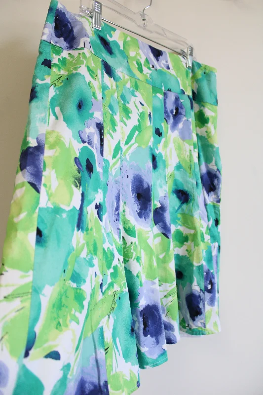 Covington Blue Green Floral Skirt | 10 elastic waist skirt