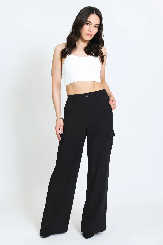 UTILITY CARGO TROUSER - BLACK High Waist Slim Fit Ankle Length