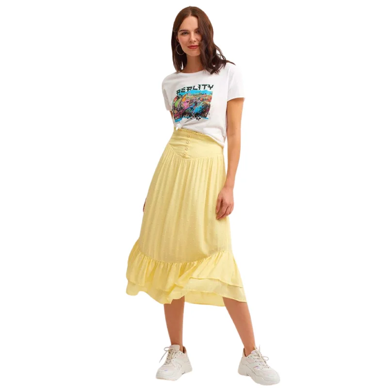 OXXO -  Midi Skirt With Slit Detail elastic waist skirt