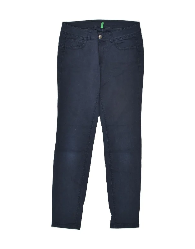 BENETTON Womens Skinny Casual Trousers IT 42 Medium W29 L29 Navy Blue Trousers Summer Linen