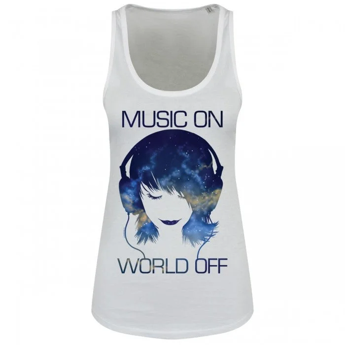 Grindstore Music On World Off Ladies Floaty Tank peekaboo tank top