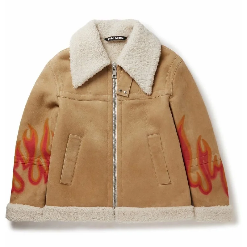 Flame Accented Suede Shearling Jacket Rayon Jacket Velvet Jacket Corduroy Jacket