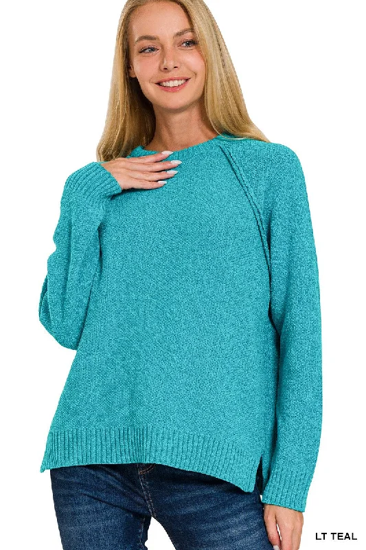 Right Here Waiting Light Teal Chenille Sweater (Size Large) Rayon Fabric Velvet Fabric Corduroy Fabric