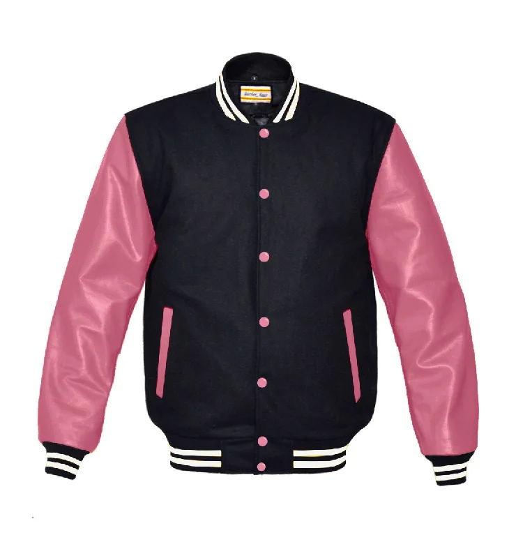 Superb Genuine Pink Leather Sleeve Letterman College Varsity Women Wool Jackets #PKSL-WSTR-PKB Knit Jacket Woven Jacket Fleece Jacket