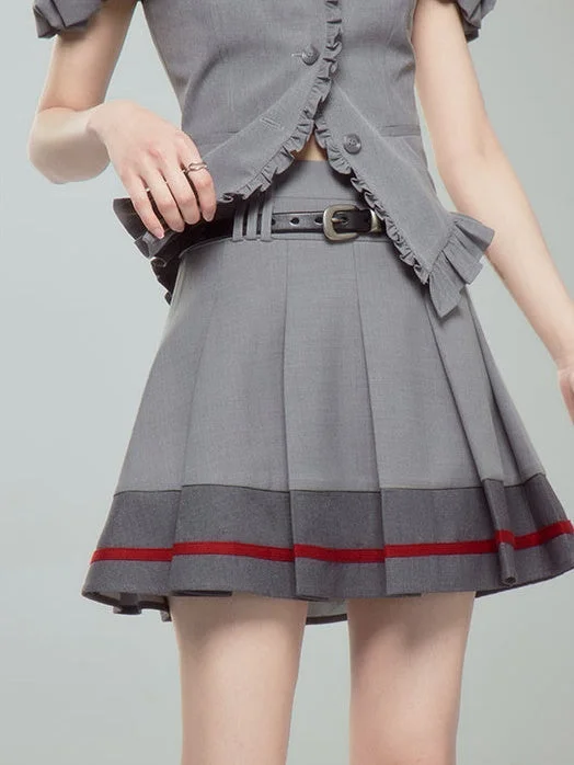 Pleated Skirt With Contrasting Ribbon chiffon skirt flowing