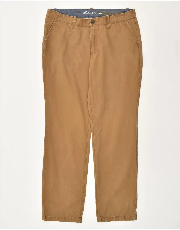 EDDIE BAUER Womens Slim Chino Trousers US 12 Large W34 L32 Brown Cotton Skinny Trousers Denim Stretchy