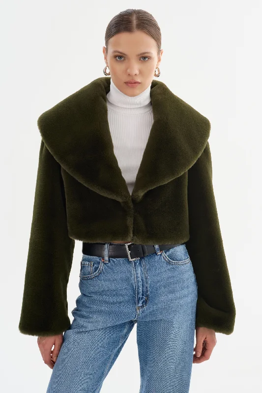 DANIKA | Faux Fur Crop Jacket Fleece Fabric Down Fabric Feather Fabric