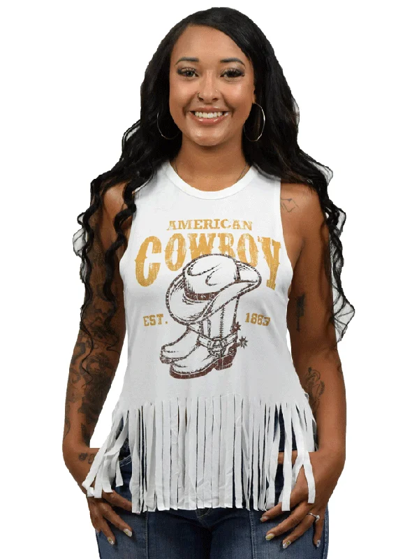 Liberty Wear 7501 Womens American Cowboy Tank Ivory bronze tank top