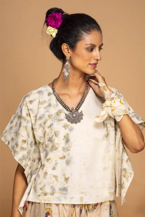 Bageeya “Safed Gulab” Natural Dyed Handcrafted Handwoven Organic Cotton Crop Top Elasticated Padded Insulated
