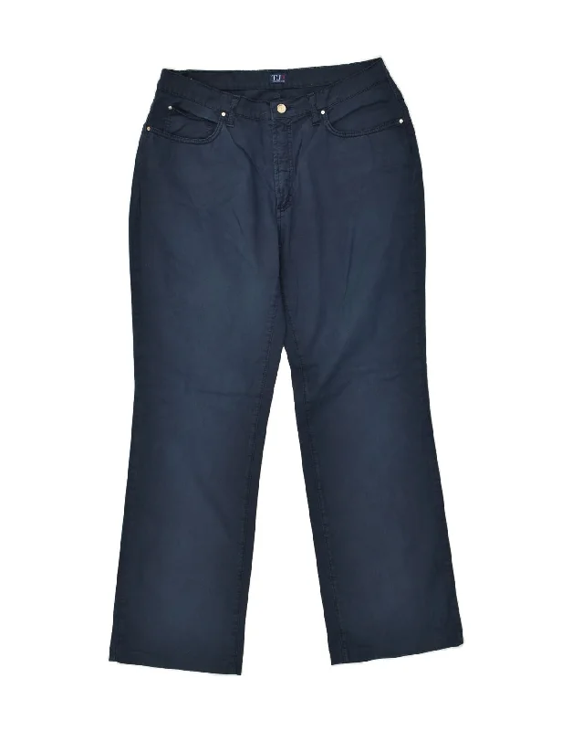 TRUSSARDI Womens Bootcut Casual Trousers W36 L29 Navy Blue Trousers Silk Elegant