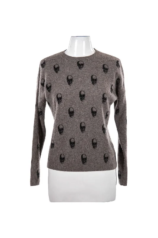 Skull Cashmere Sweater Zippered Front Buttoned Front Snap Front