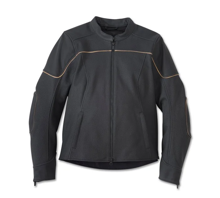 Harley-Davidson Women's Merit Perforated Leather Riding Jacket Ribbed Jacket Pleated Jacket Ruffled Jacket