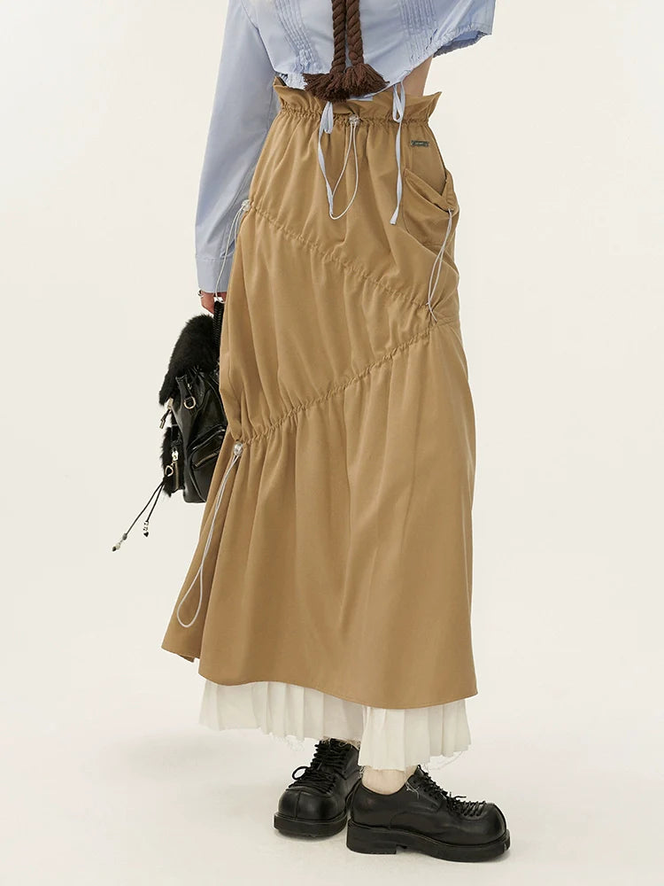 Stitched High-Waisted Temperament Long Skirt leather skirt refined