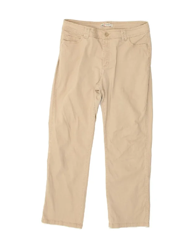 LEE Womens Straight Classic Fit Casual Trousers UK 14 Large W32 L28 Beige Trousers Plaid Checkered