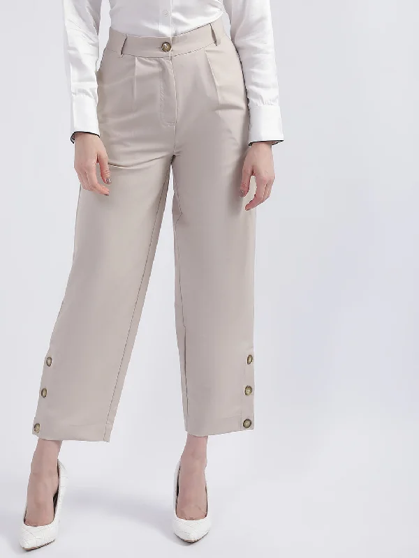 Centre Stage Women Beige Solid Straight Fit Trouser Trousers Prom Sequined