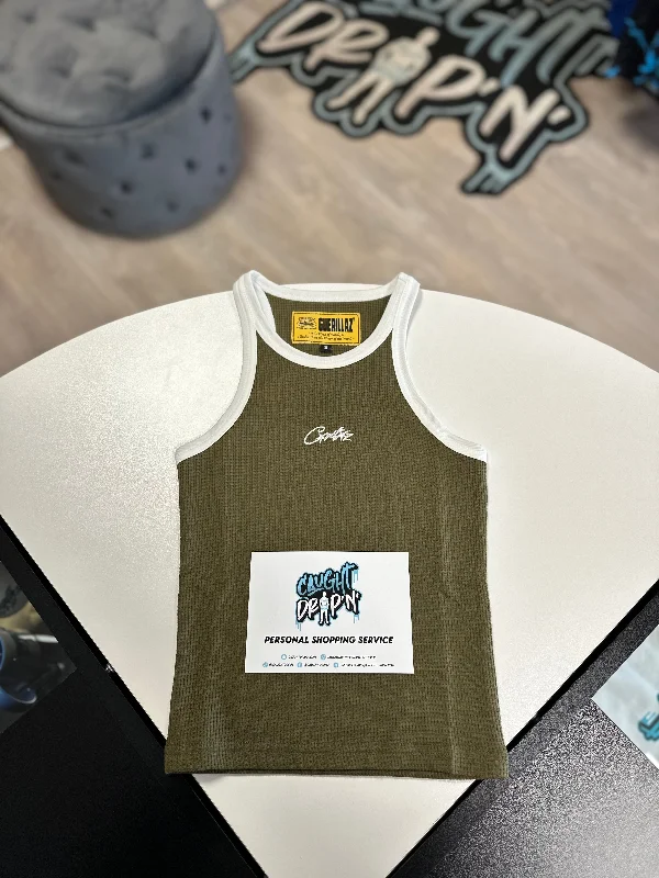 Women’s Corteiz Tank Top Khaki sheer tank top