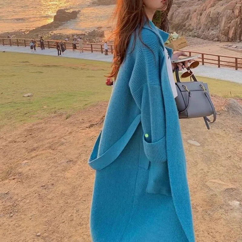 Womens Knitted Wool Sweater, Leisure Cozy long winter Coat women Nylon Fabric Polyester Fabric Spandex Fabric