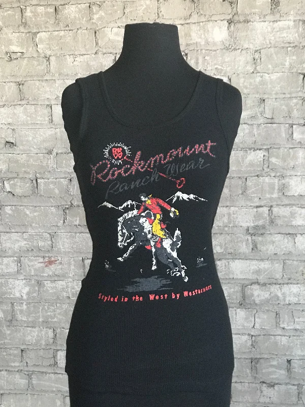 Rockmount Womens Black 100% Cotton Premium Bronc Tank Top ribbed tank top