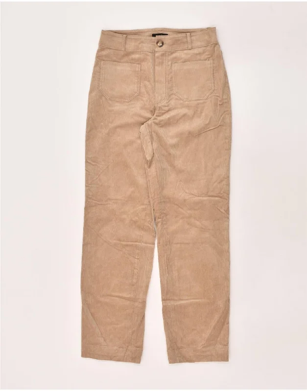 MASSIMO DUTTI Womens Straight Corduroy Trousers EU 36 Small W26 L27  Beige High Waist Slim Fit Ankle Length