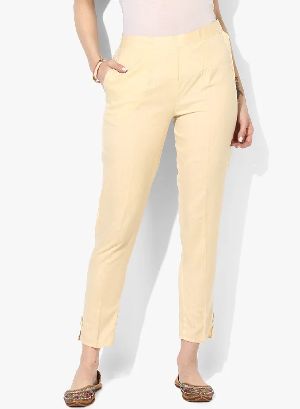 Women's Cream-Coloured Chambray Chinos Trousers - Noz2Toz Trousers cozy comfortable