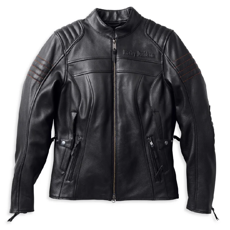 Harley-Davidson Women's Heather Triple Vent Leather Jacket Belted Jacket Elasticated Jacket Padded Jacket