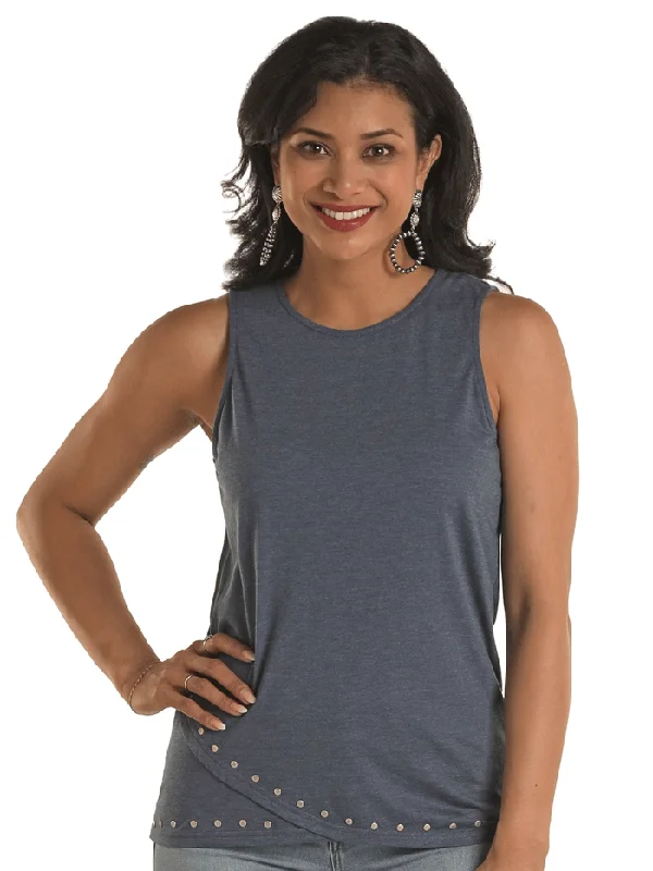 Panhandle LW20T03443 Ladies Tulip Hem Tank Navy turquoise tank top