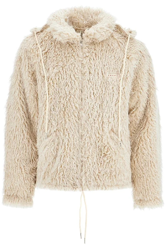 Faux Fur Jacket With Removable Hood. Knit Fabric Woven Fabric Fleece Fabric