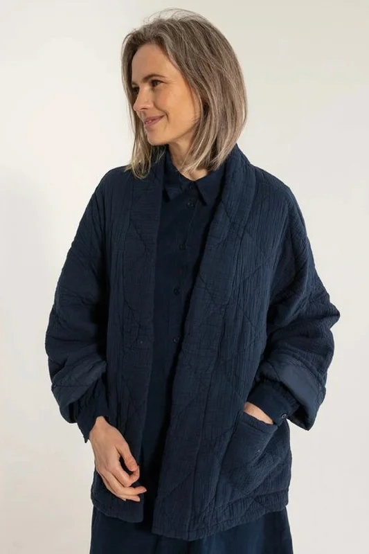 Danefæ København Danekatrin Quilted Jacket Navy Satin Fabric Silk Fabric Chiffon Fabric