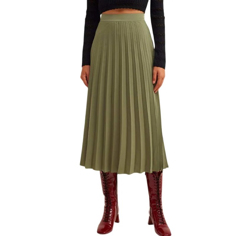 OXXO - Pleated Midi Skirt satin skirt smooth