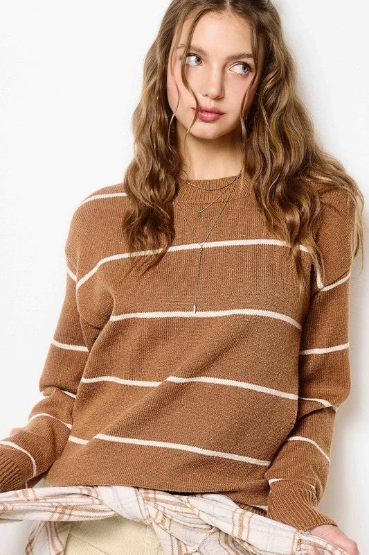 Looking Good Brown Stripe Sweater Top Slim Fit Regular Fit Oversized