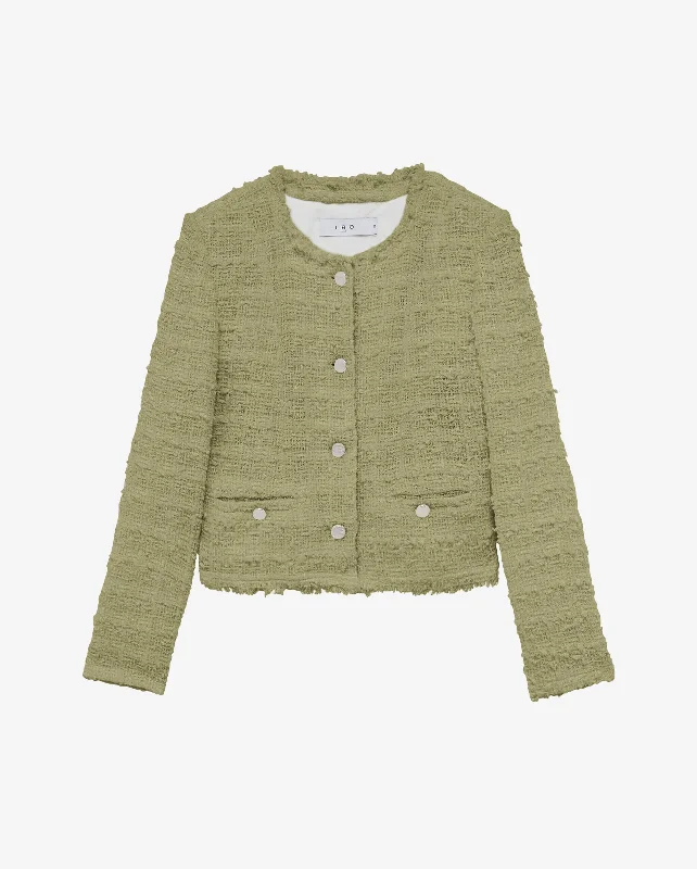 RACELI TWEED JACKET / KHAKI Herringbone Jacket Checkered Jacket Solid Jacket