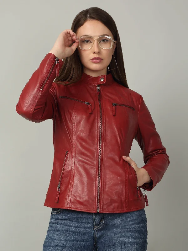 Women Sleek Red Leather Jacket Rayon Jacket Velvet Jacket Corduroy Jacket