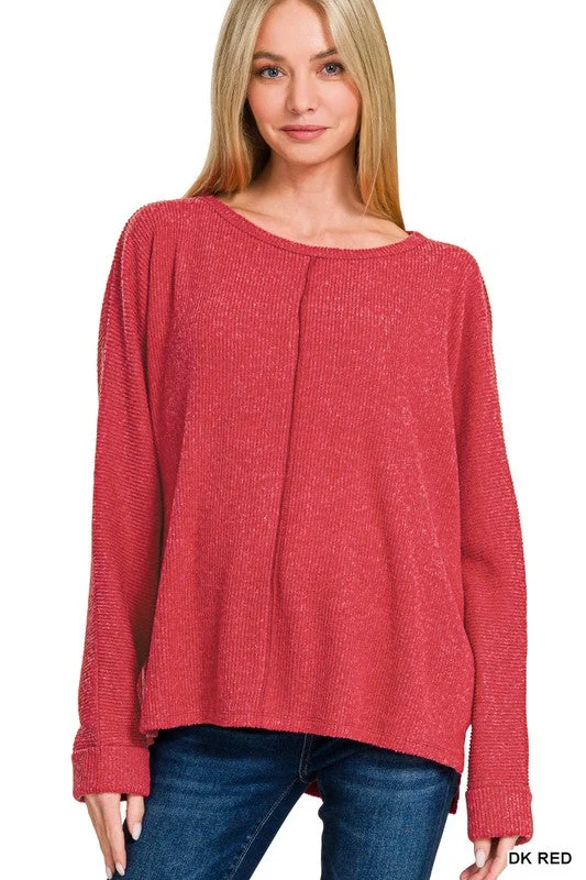 Center Of Attention Dark Red Ribbed Dolman Sleeve Sweater (Size L/XL) Soft Cozy Warm