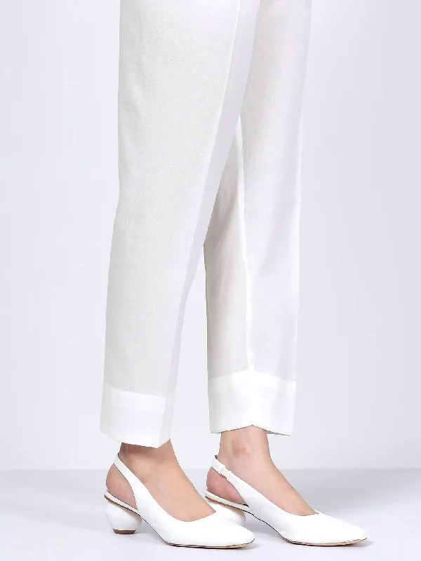 Raw Silk Trouser - White Trousers Elastic Waist Soft