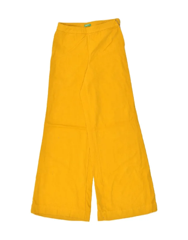 BENETTON Womens Wide Leg Casual Trousers UK 8 Small W25 L33 Yellow Cotton Trousers Bootcut Casual