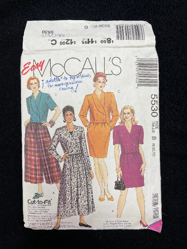 1991 McCall's 5530 Pattern - Women's Jacket, Split Skirt and Skirt One-Shoulder Jacket Off-the-Shoulder Jacket Asymmetrical Jacket