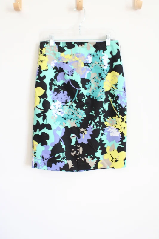 Worthington Black Blue Floral Skirt | 4 denim skirt casual