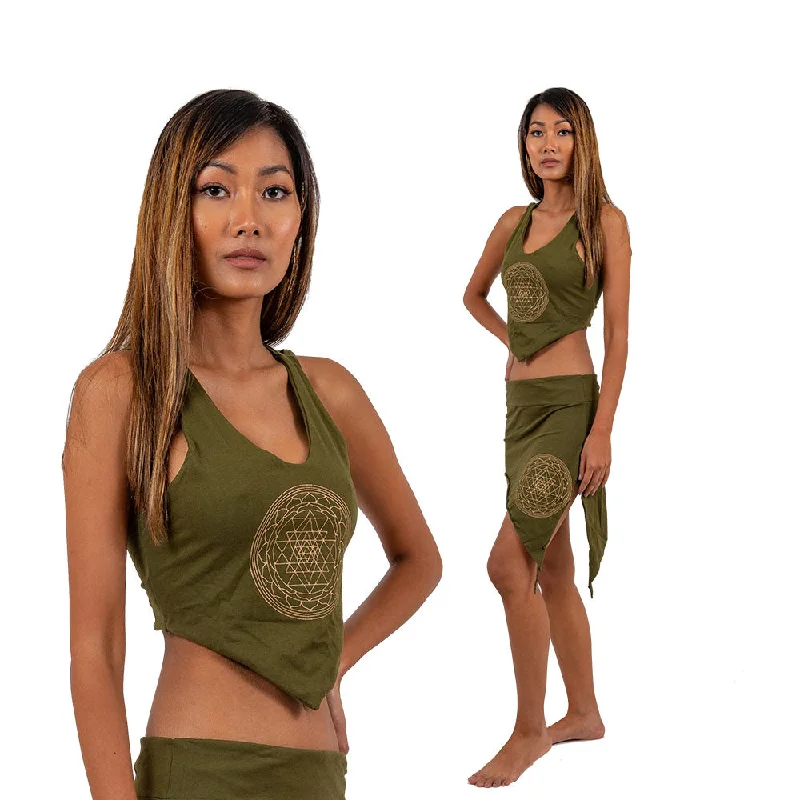 Yoga Crop Top - Sri Yantra Front Pockets Side Pockets Patch Pockets