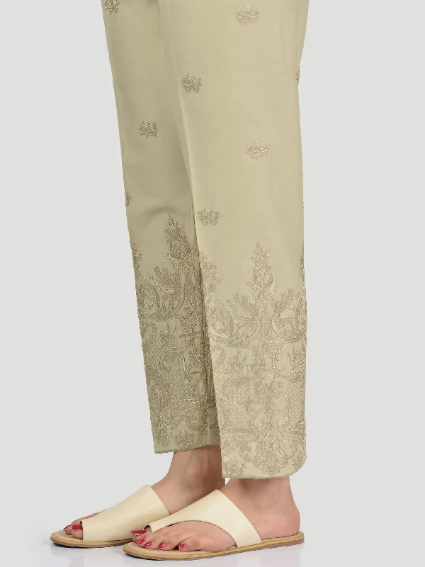 Embroidered Cotton Trouser Trousers Elastic Waist Soft