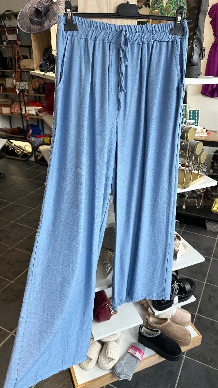 Light blue wide leg drawstring trousers Trousers Sale Discount