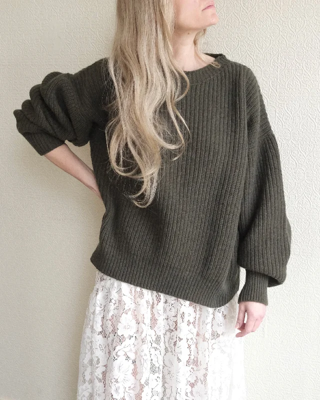 Mea Sweater, Foret Green Ribbed Striped Patterned