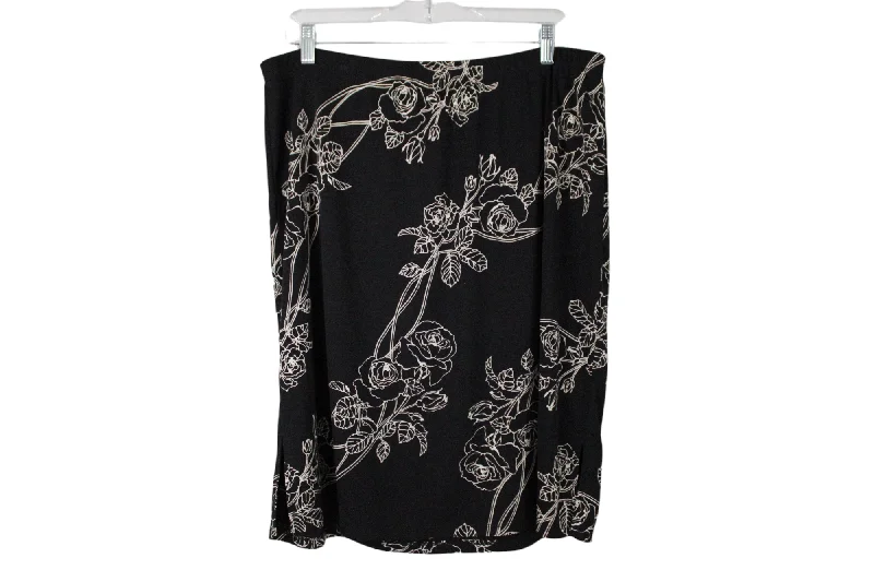 Nine & Company Black Floral Skirt | 1X spandex blend skirt