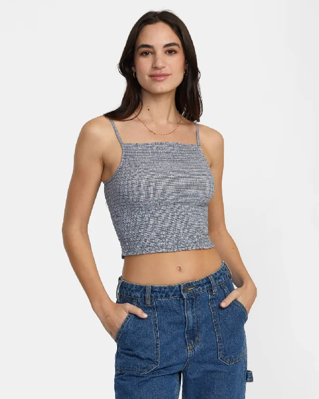 Houndstooth Revival Cropped Tank Top - Blue Grey cute tank top
