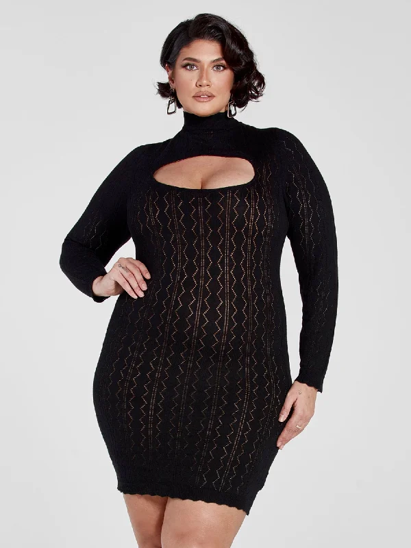 Fashion To Figure - Paula Pointelle Knit Sweater Dress Lace Blend Ribbed Blend Corduroy Blend